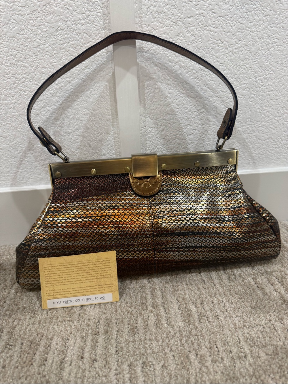 Patricia Nash Gold Metallic Snake Collection Shoulder Bag